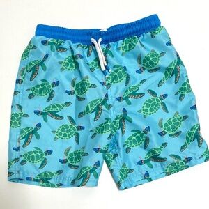 Mini Boden Sea Turtle Print Swim Shorts - Aqua and Green 8-9 years